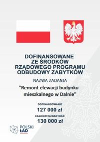 Remont elewacji budynku mieszkalnego w Dalnie Rządowy Program Odbudowy Zabytków
