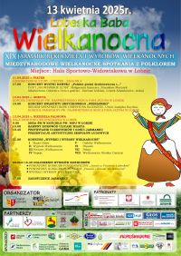 Plakat 19.Jarmarku Rękodzieła i Wyrobów Wielkanocnych Łobeska Baba Wielkanocna, który odbędzie sie 13 kwietnia 2025 r. w...