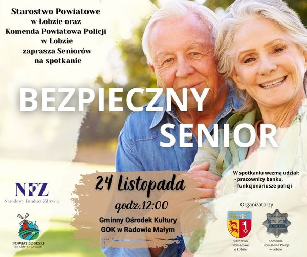 Zapraszamy seniorów i nie tylko na spotkanie pn. "Bezpieczny Senior" !