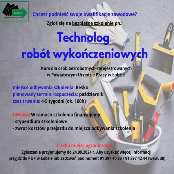 Bezpłatne szkolenie - Technolog robót wykończeniowych
