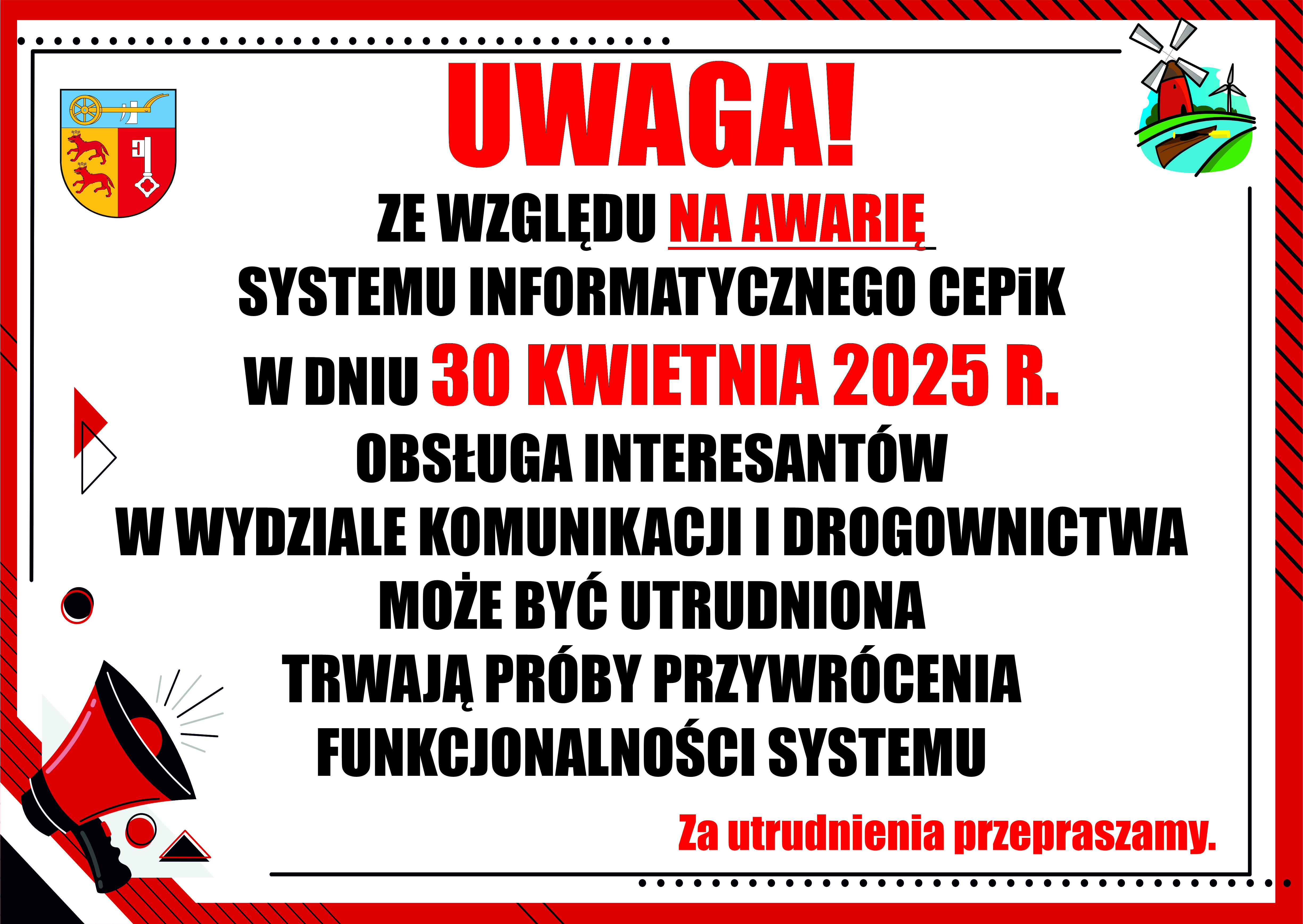 Awaria CEPiK - zawieszona obsługa w Wydziale Komunikacji 30.04.2025
