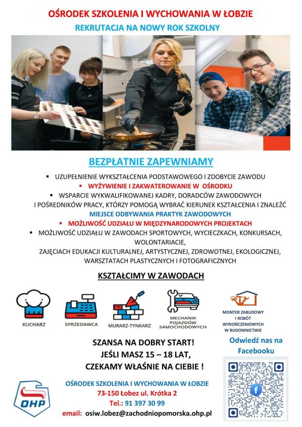 Ośrodek Szkolenia i Wychowania OHP w Łobzie rekrutacja na rok 2025/2026.