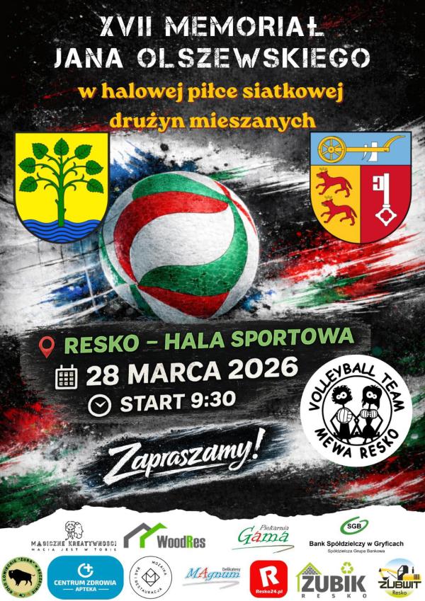 Zaproszenie na XVII Memoriał Jana Olszewskiego - turniej halowej piłki siatkarskiej w Resku