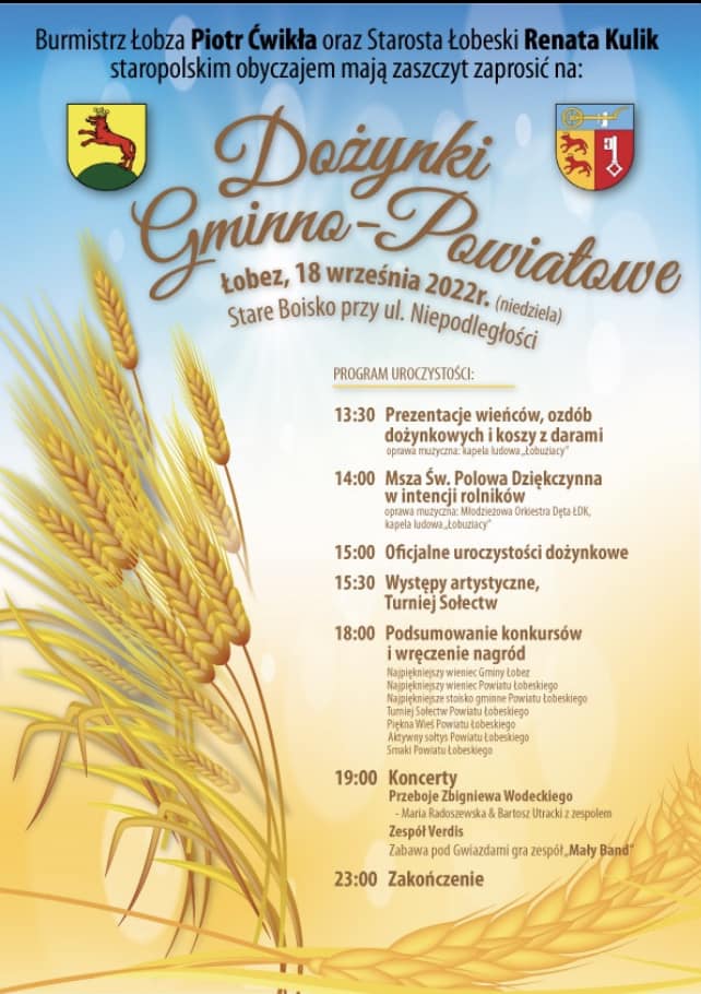 Serdecznie zapraszamy na Dożynki Gminno - Powiatowe w Łobzie 