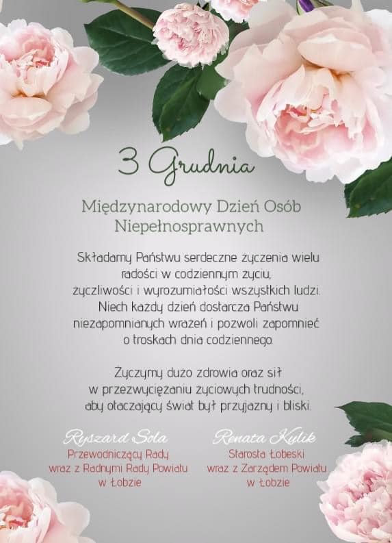 Życzenia z okazji Międzynarodowego Dnia Osób Niepełnosprawnych