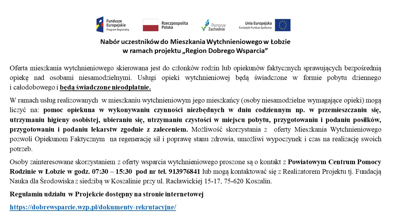 Nabór uczestników do Mieszkania Wytchnieniowego w Łobzie