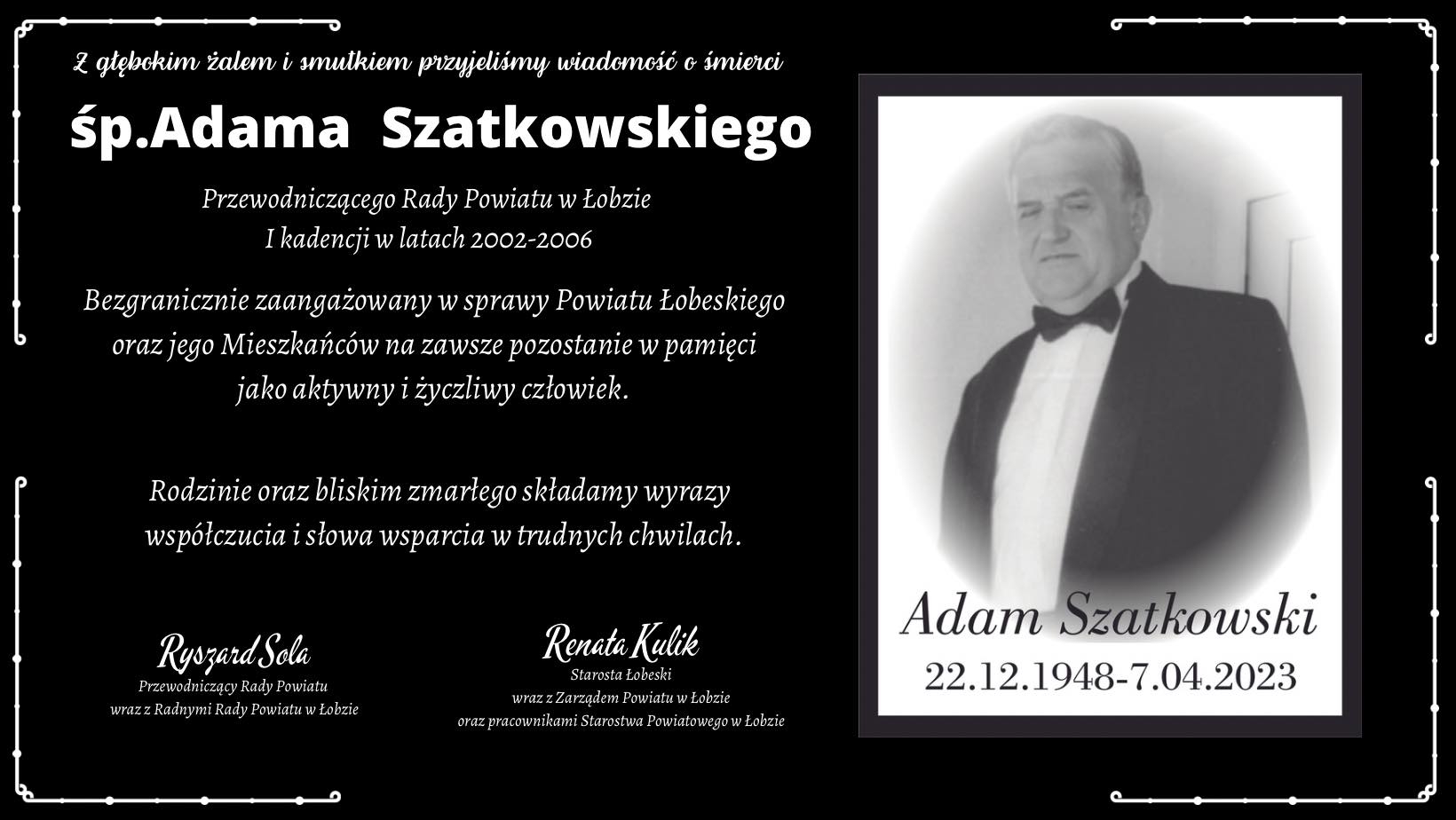 Odszedł Adam Szatkowski przewodniczący I kadencji Rady Powiatu w Łobzie