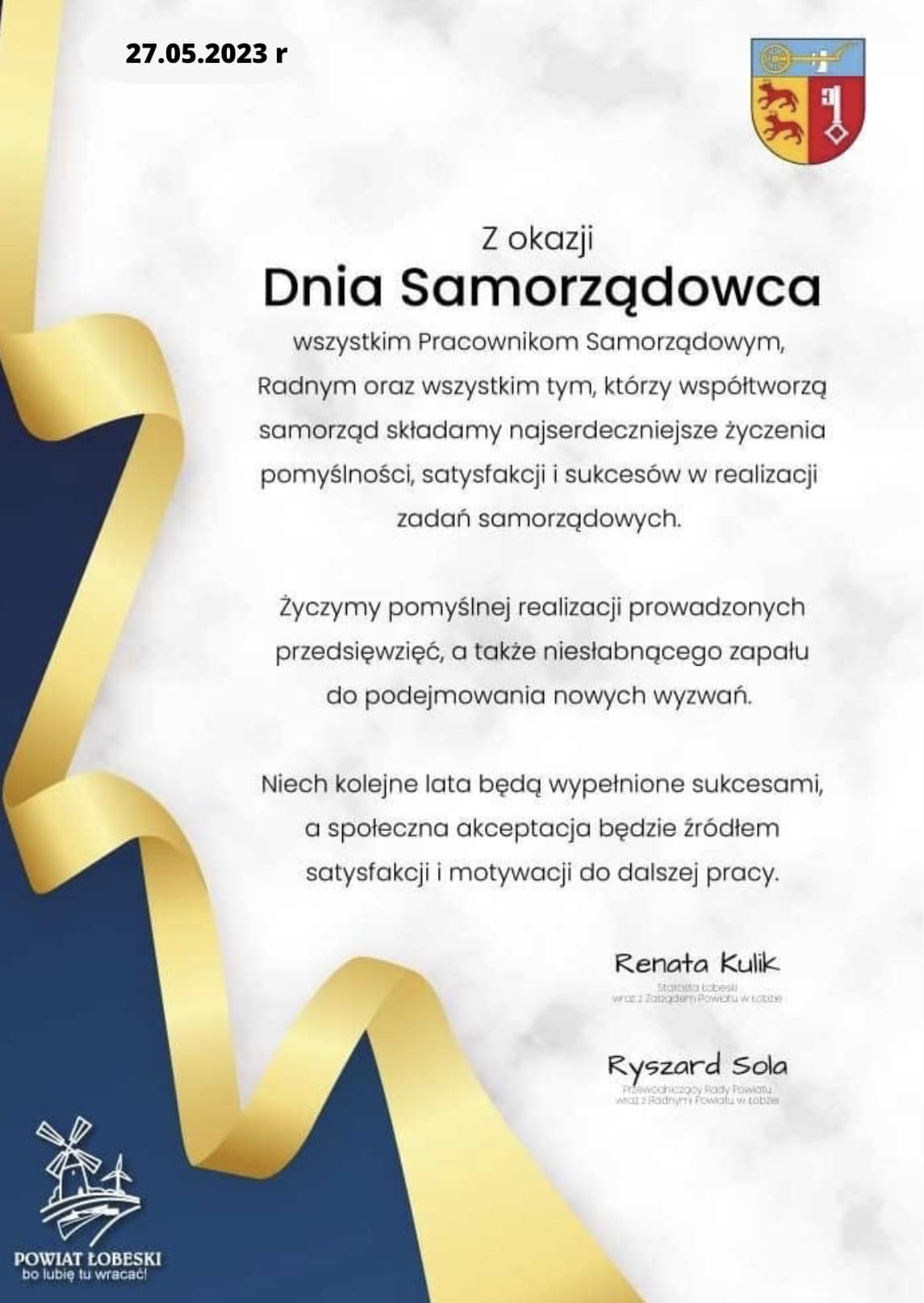 Życzenia z okazji Dnia Samorządowca